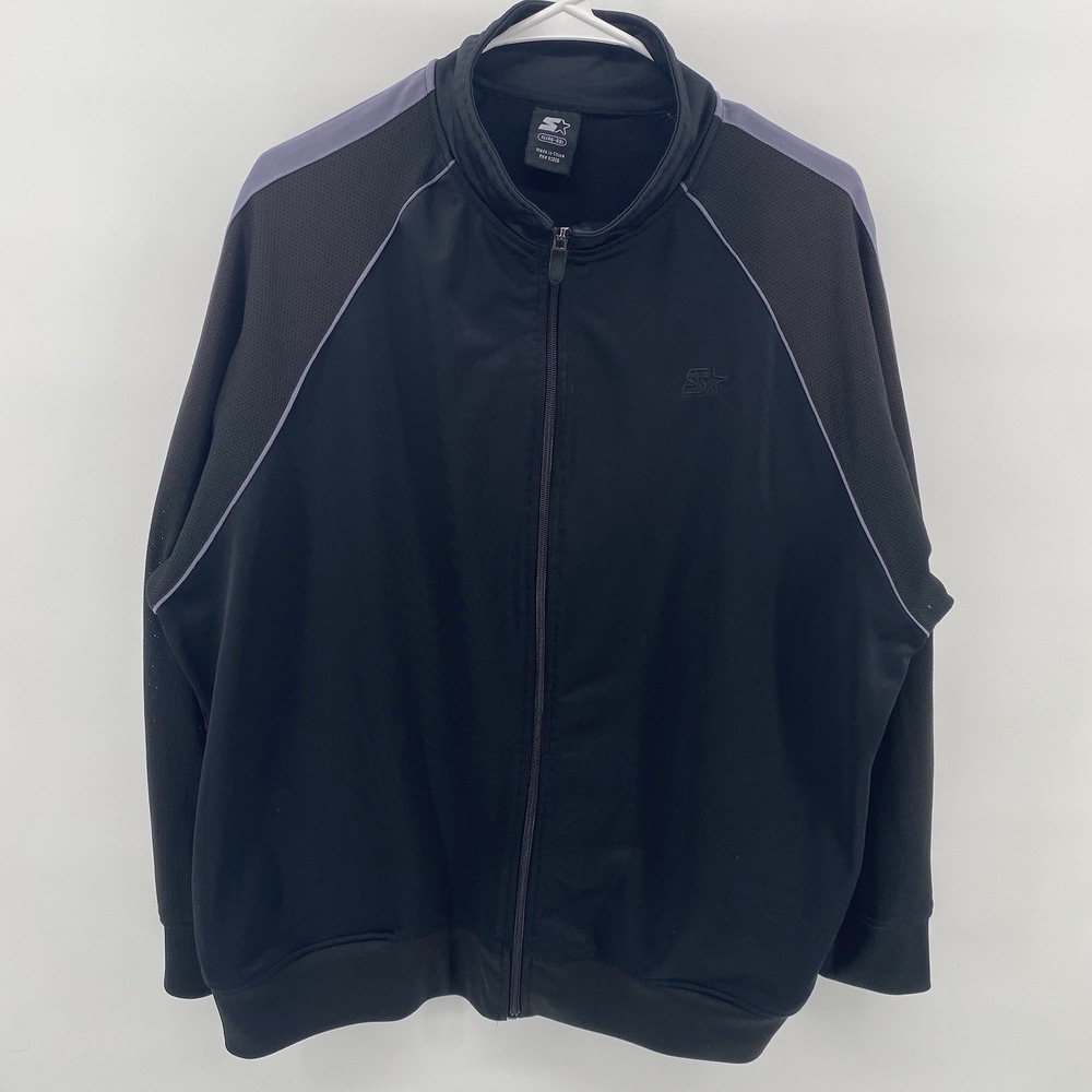 VTG Starter Track Jacket Mens XL Black Gray Full Zip Colorblock Athletic‎ y2k